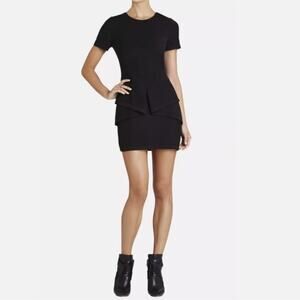 BCBGMAXAZRIA Madalyn Cut Out Short Sleeve Draped Sheath Dress Black Size S NWT